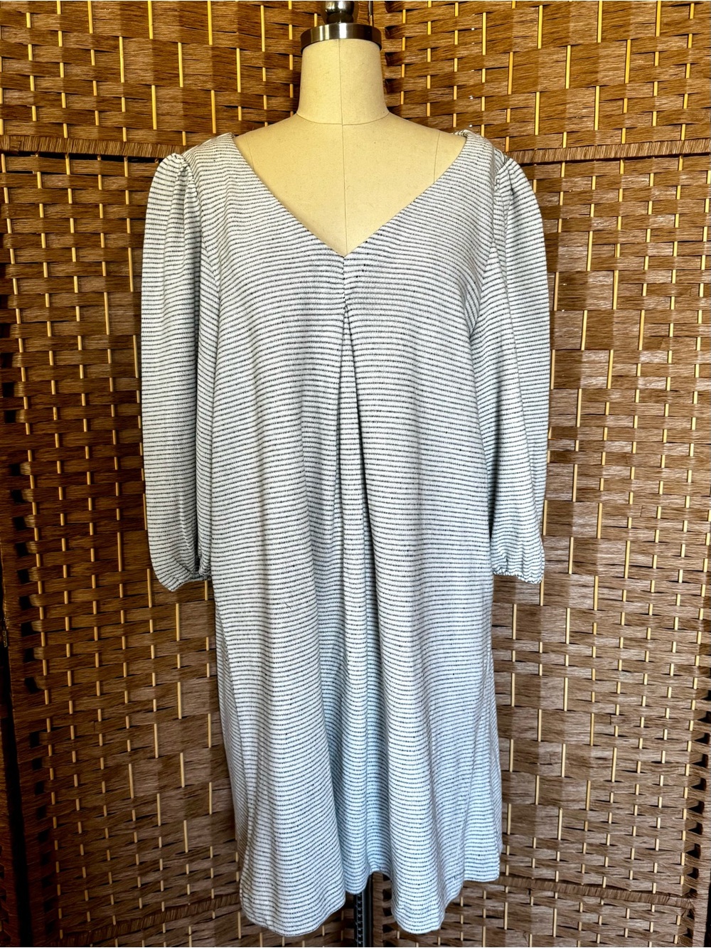 LOFT navy & white stripe French terry popover dress XL